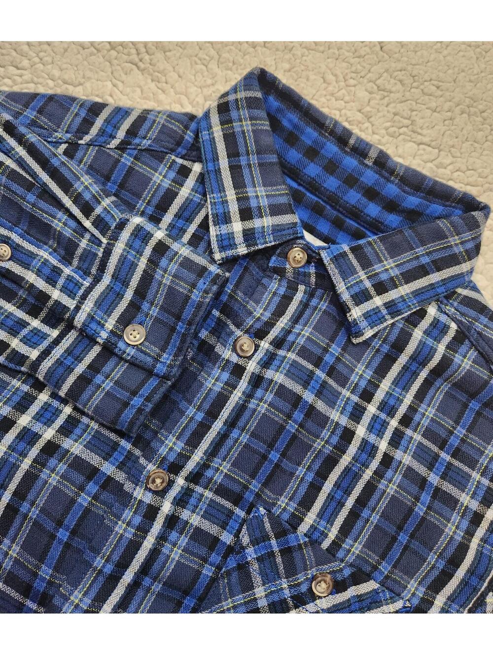 Y2K Mossimo Supply Blue Plaid Flannel Button Down L/S Shirt Cotton Shirt Medium